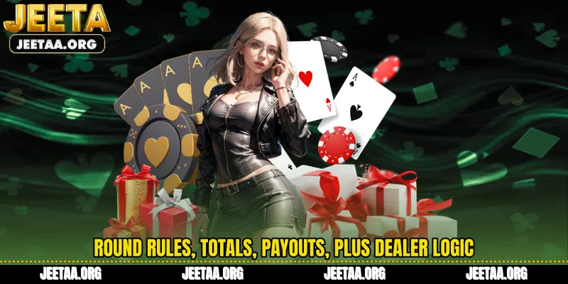 Round rules, totals, payouts, plus dealer logic
